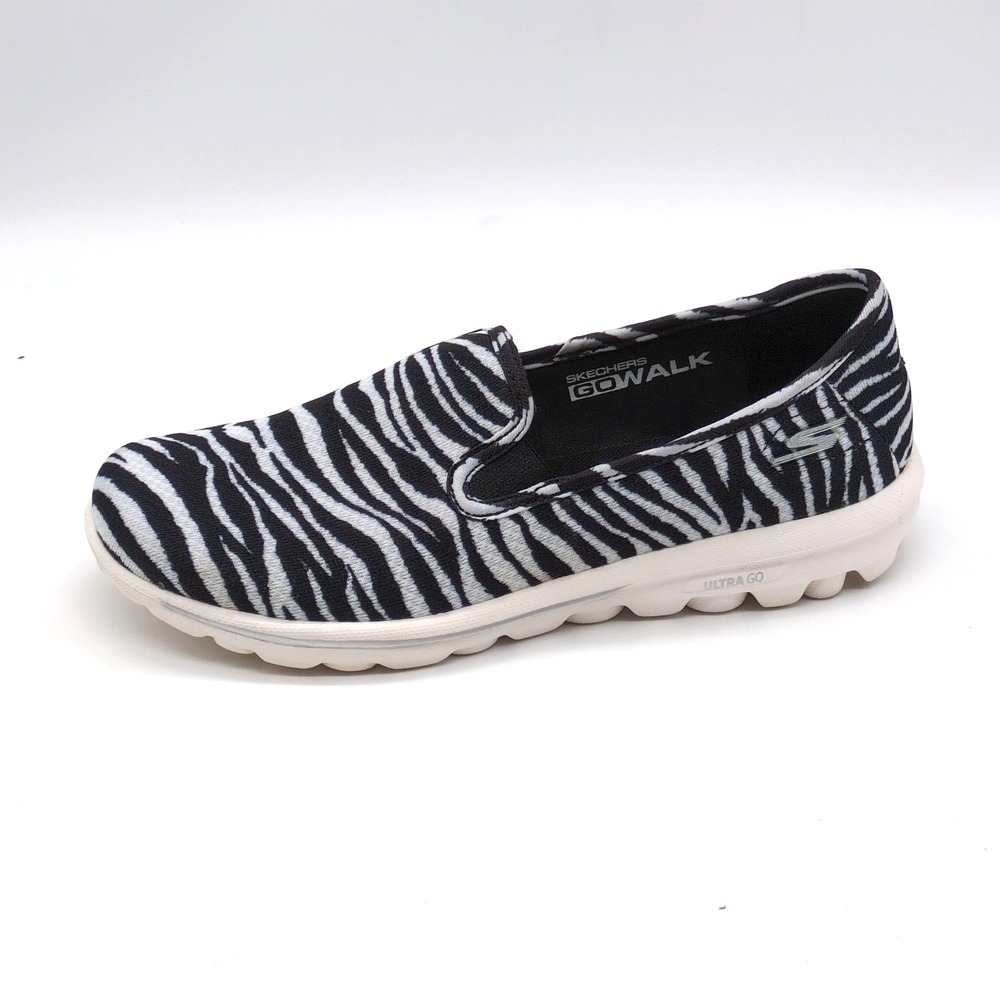Skechers Shoes Womens Go Walk Black White Zebra 6.5 Loafer Sneakers Goga Mat NEW